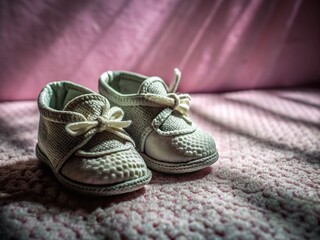 Adorable Baby Shoes Silhouette on Soft Pink Background for Nursery Decor