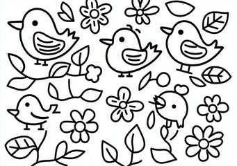 Fototapeta premium A bird sitting on a branch of a tree for your coloring book
