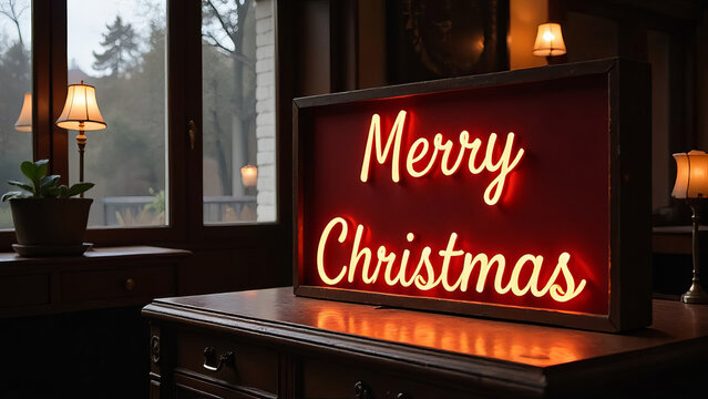 Glowing Merry Christmas sign. Christmas background.