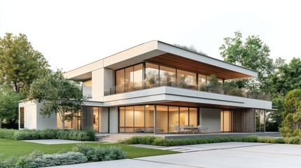 Fototapeta premium House 3d modern style rendering on white background.