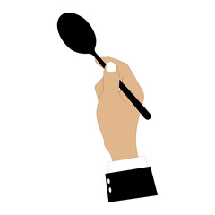 Vector illustration of hands holding a spoon, fork and knife in black. Minimalist design, suitable for food themes, restaurants or other culinary related designs. Hands wearing formal clothes