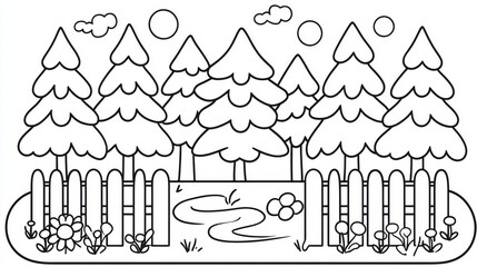 Obraz premium Landscape coloring book illustration. Separate layers. Hand drawn.