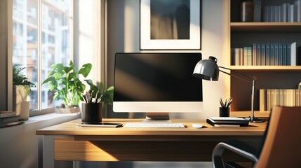 Modern Home Office Workspace with Professional Man Typing.