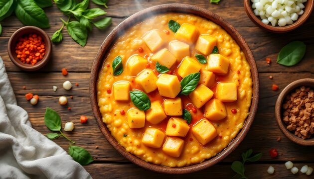 Asaro Yam Porridge with Cubed Yams and Garnishes (Yoruba Cuisine)