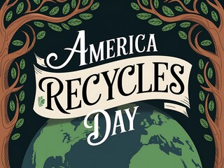America Recycles Day Graphic with Trees and a Globe