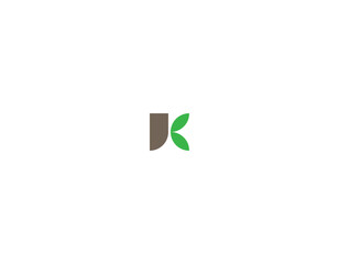 JK monogram with leaf logo design ideas, creative initial letter logo with natural green leaves