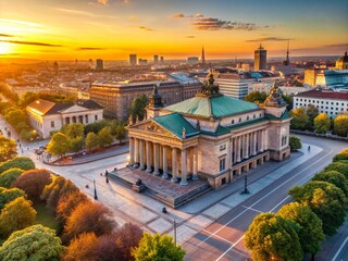 Obraz premium Aerial View of Berlin State Opera at Dawn - Stunning Urban Landscape Photography