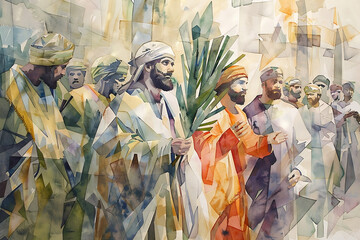 Palm Sunday Procession - Abstract Watercolor Art