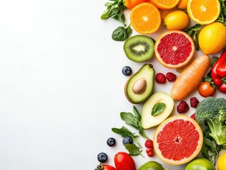Naklejka premium Colorful Assortment of Vegetables and Fruits with Copy Space