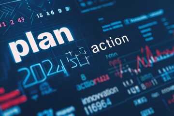 Obraz premium Strategic planning for 2024 with innovative action steps highlighted in digital display format