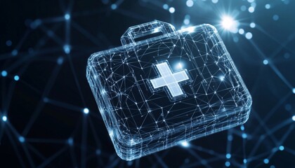 Futuristic medical icon in polygon style showcasing innovation and technology in healthcare as a dynamic medical background.