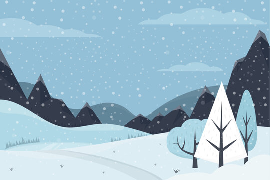 Hand drawn Flat winter landscape