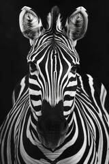 Fototapeta premium A close-up shot of a zebra in black and white, highlighting its distinctive stripes