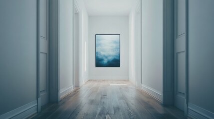 Fototapeta premium Calm Hallway with Art on Wall in Minimalist Space