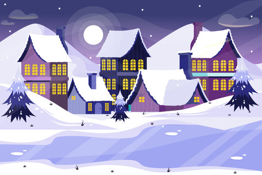 winter landscape with houses