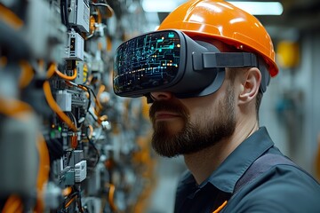 Electrician Wearing Virtual Reality Glasses