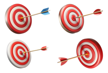 Set of arrow hit the center of the target 3d icon png