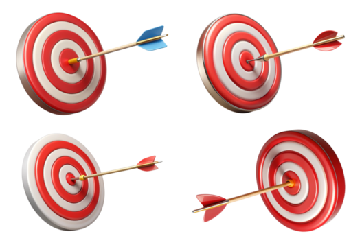 Set of arrow hit the center of the target 3d icon png