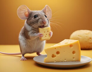 Fototapeta premium AI generated mouse eating cheese