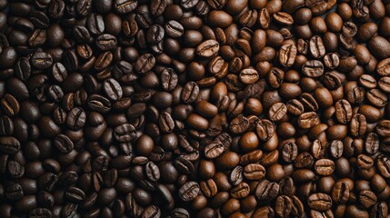 Obraz premium Overhead view of backdrop representing halves of dark brown coffee beans with pleasant scent.
