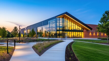 Obraz premium Modern Renewable Energy Research Facility at Dusk