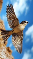 Sea Sparrow Bird Flying in Nature under Blue Sky, Photo Realistic, Pattern Background, Wallpaper, Cover and Screen for Smartphone, PC, Laptop, 16:9 and 9:16 Format
