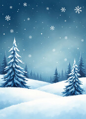 Naklejka premium a winter scene with snow covered christmas trees in snow and snowflakes falling on the background