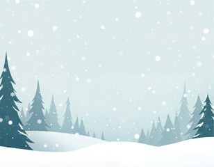 Obraz premium a christmas card with a snow forest and snow covered pine trees in snow with falling snowflakes