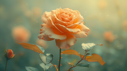 Yellow rose on aetherial light background