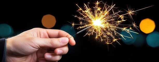 Hand holding a sparkler with beautiful bokeh background.