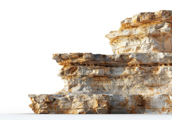 A side view of a fantasy cliff against a white background with sharp focus and depth of field.