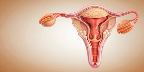 Naklejka premium Anatomical Ovary Illustration with Copy Space for Educational Purposes