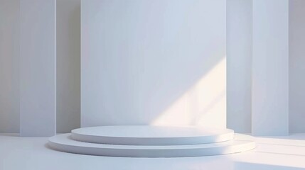 Fototapeta premium Blank white gradient background with product display. White backdrop or empty studio with room floor. 
