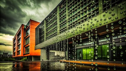 Obraz premium Architectural Photography with Orange Background and Water Drops for Stunning Visuals