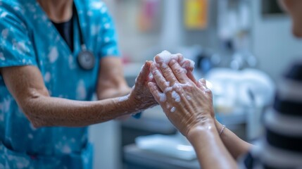 Obraz premium Medical Professional Assisting with Hand Hygiene