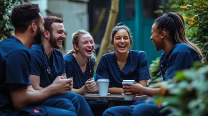 Joyful Medical Staff Sharing a Moment Outdoors