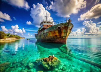Fototapeta premium Explore the SS Sapona, Bimini's Historic Concrete Ship, a Unique Maritime Landmark and Dive Destination in Crystal