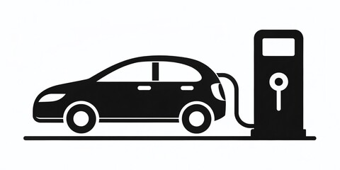 A sleek electric car charging station icon features a minimalist design, merging contemporary aesthetics with eco-friendly elements, symbolizing