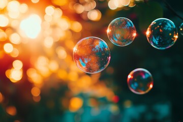 Soap bubbles in the rays of sunlight