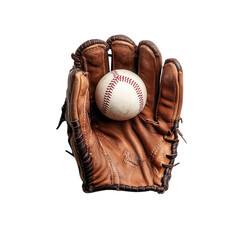 Baseball glove with a white ball, isolated on a white background.