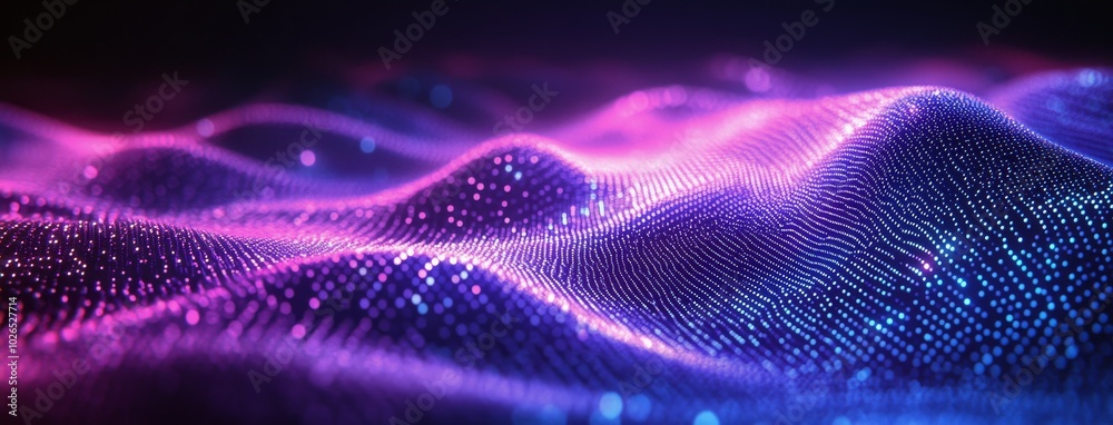 Wall mural abstract visualization of vibrant waves created by colorful light patterns at night