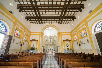  view of old dilapidated streets in downtown at Havana during dawn the sun. inside the church, catholic church