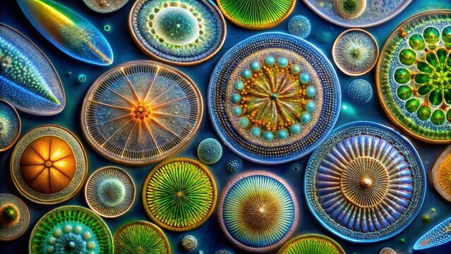 Fascinating Diatoms Under Microscope at 40x Magnification Showcasing Intricate Patterns and Structures in Nature's