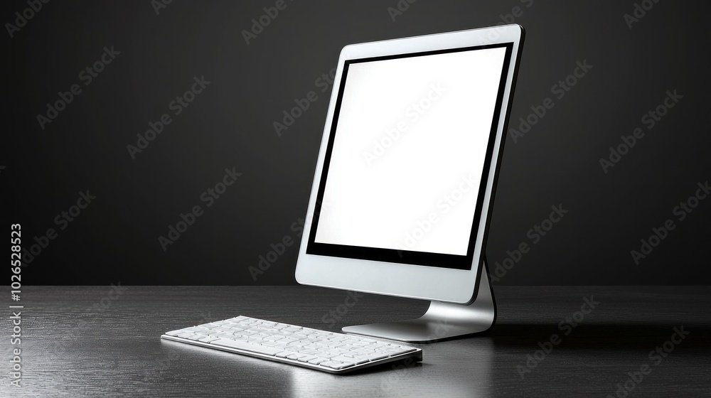 Wall mural a computer monitor sits on a desk with a keyboard next to it