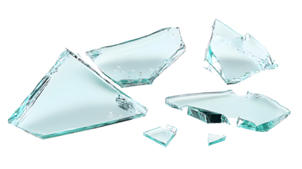 Set pieces broken glass isolated on white background, with clipping path
