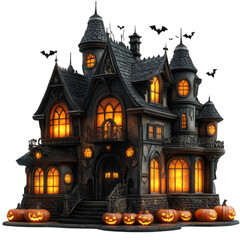 Spooky Haunted Mansion with Glowing Windows for Halloween