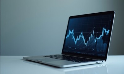 Fototapeta premium Financial dashboard with data trends displayed on a laptop.