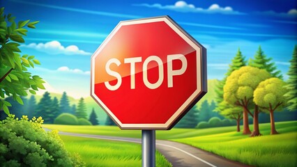 Fun and Colorful Cartoon Stop Sign Illustration for Traffic Safety Awareness and Educational Materials