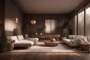 Fototapeta premium Modern minimalist living room interior have sofa and decor accessories with white color wall- 3D rendering