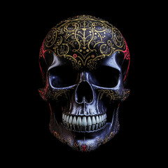 a human skull on a black background, a skeleton.  October 31st, Halloween. illustration. artificial intelligence generator, AI, neural network image. background for the design.